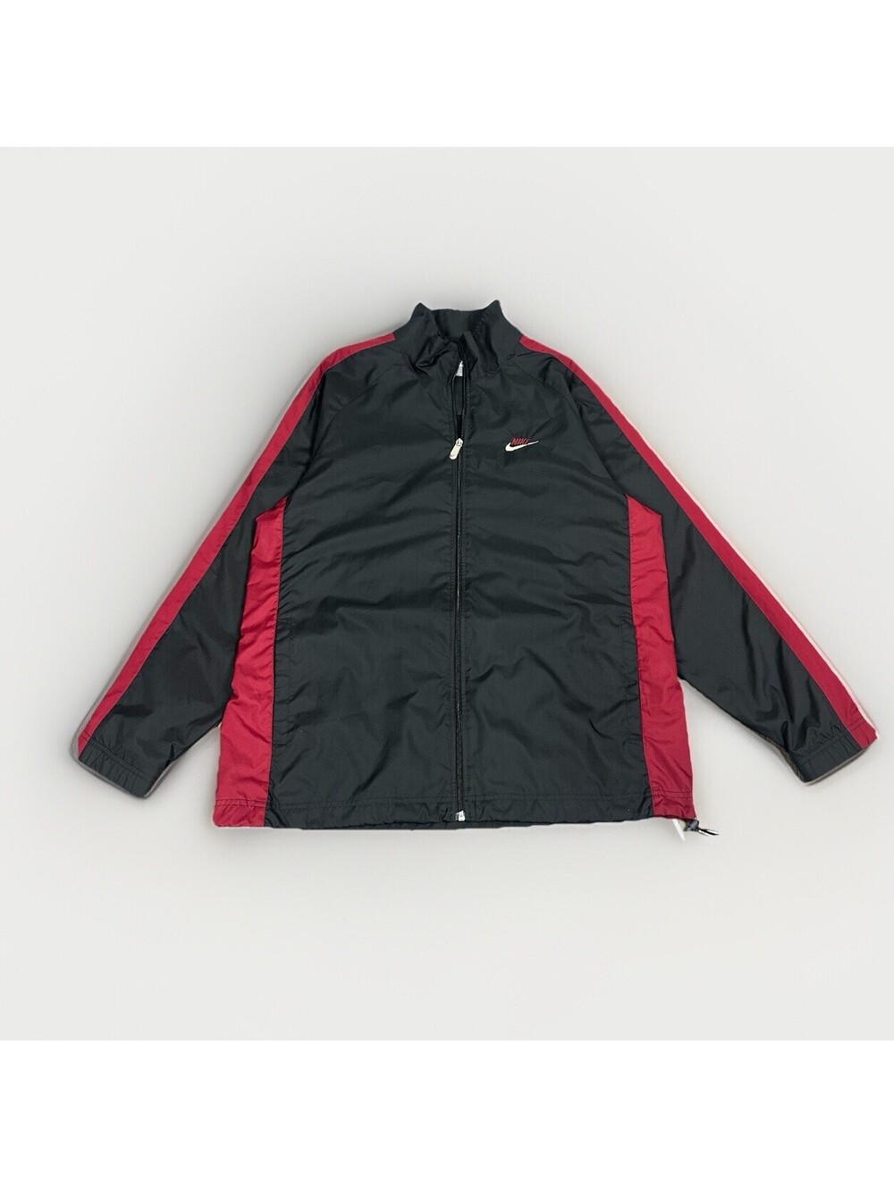 VTG Nike Jacket SZ Large Black RED Track Windbreaker Zip Up Swoosh Athletic Y2K